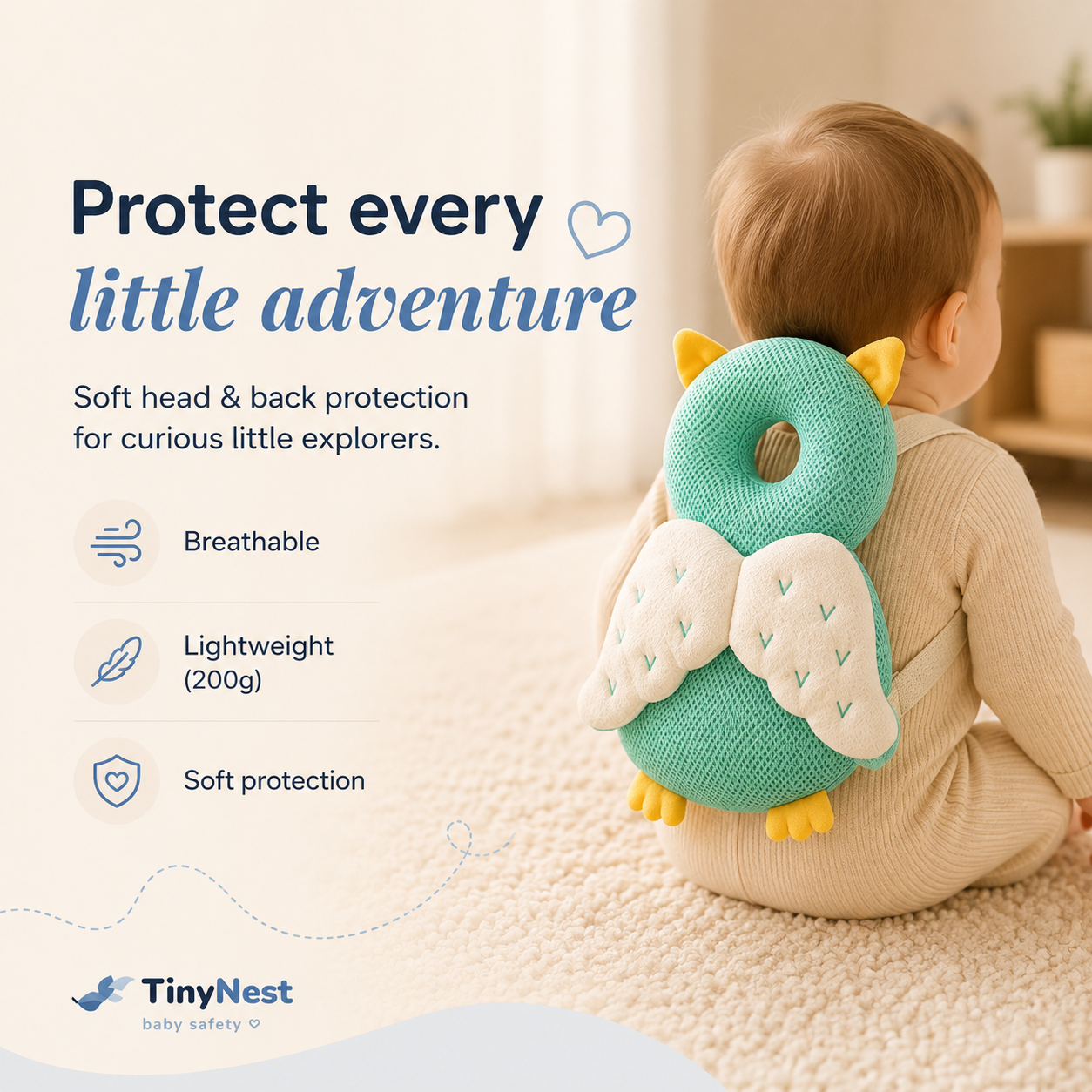 TinyNest™ Baby Safety Backpack – Head & Back Protection ⭐