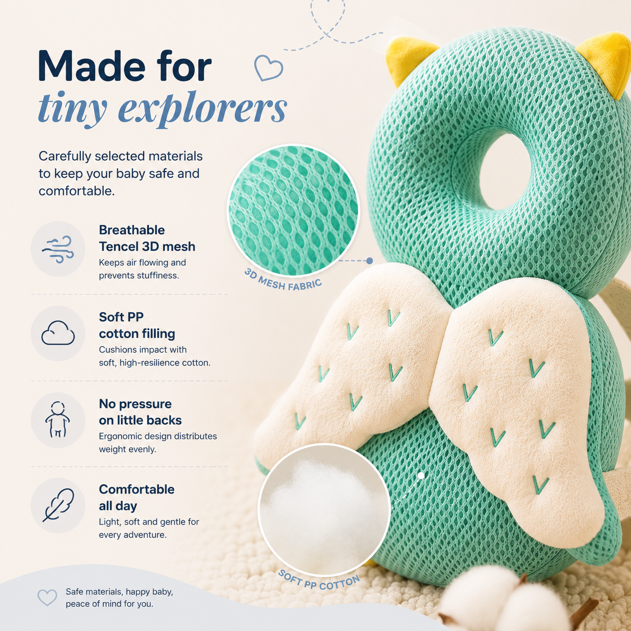 TinyNest™ Baby Safety Backpack – Head & Back Protection ⭐