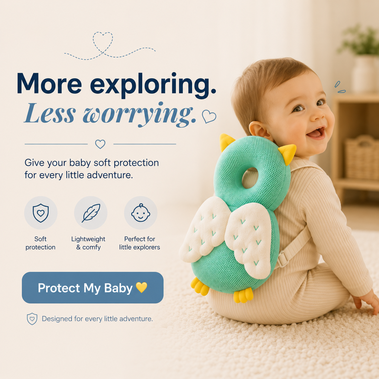 TinyNest™ Baby Safety Backpack – Head & Back Protection ⭐
